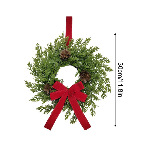 Guirlanda de Natal pré-iluminada de 30 cm com laço vermelho e frutinhas. 1