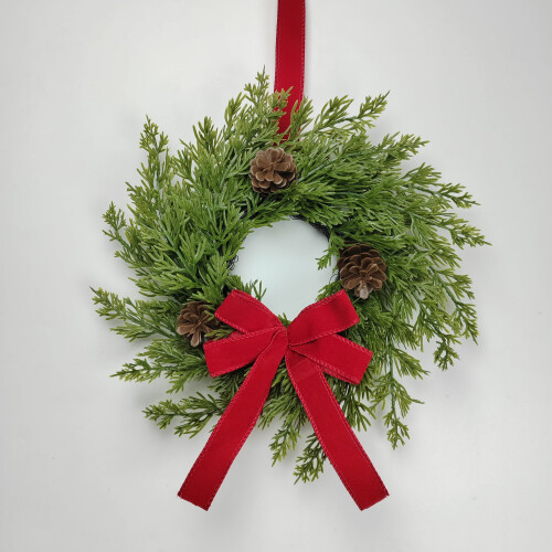 Guirlanda de Natal pré-iluminada de 30 cm com laço vermelho e frutinhas. 2