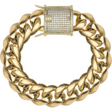 Collier chaîne cubaine Miami plaqué or 14 carats, acier inoxydable 316L