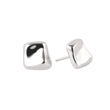 S925 Sterling Silver Irregular Geometric Square Stud Earrings, Mirror Polished Modernist Design, Lightweight Architectural Earrings for Women
