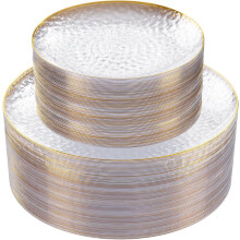 Assiettes en plastique transparent avec bordure dorée (60 pièces)
