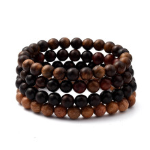 Unisex Natural Wood Beaded Stretch Bracelets sets Round Mixed color Inner Diameter: 2-1/8 inch(5.5cm) Bead: 8.5mm 4pcs/set 1set
