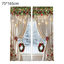 Christmas Ball Holiday Curtains, 2pcs Red Luxury Xmas Print with Snowflake & Pine Branches – Compatible with Standard Windows