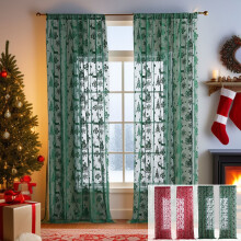 Christmas Curtains Window Set of 2 Red Lace Sheer Curtains for Xmas Decor Privacy Half Short Curtain Panels for Living Room Bathroom Windows 39x55"