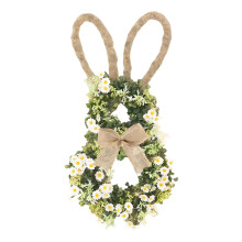 18" Easter Rabbit Wreath for Front Door – Artificial Greenery with Linen Bow & Flowers, Compatible with Easter Decor