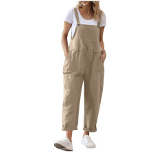 Macacão feminino cáqui sem mangas com alças finas – Leve, com detalhes de bolso, ideal para o verão, confortável para o dia a dia e perfeito
