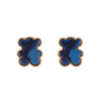 Alloy & Resin Bear Stud Earrings for Women, Dark Blue with Gold Accent Animal Earrings, Cute Cartoon Style Jewelry Gifts