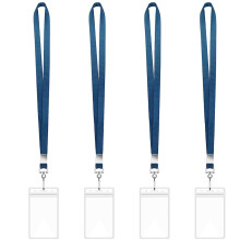 4Pcs Clear Vertical Name Card Badge Holder with Neck Lanyards Water Resistant Card Holder with Neck Lanyard for Office