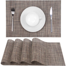 Ensemble de 4 sets de table tressés lavables, 45,7 x 30,5 cm, résistants à la chaleur et antidérapants, en vinyle PVC, couleur lin – pour les