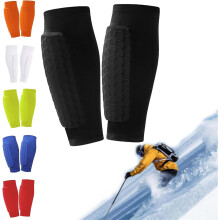 Skiløbsbensbeskyttere og sokker til børn, åndbare elastiske anti-kollisionsbeskyttere til skiløb og snowboarding, beskytter benbeskyttere (sort)