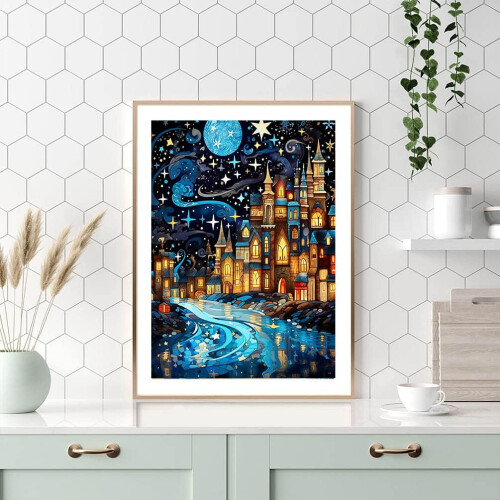Kit de pintura com diamantes Noite Estrelada para adultos, 30x40 cm (12x16 polegadas) 1
