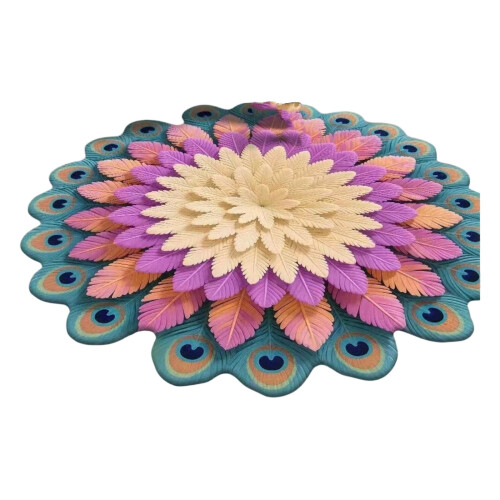 3D Peacock Floral Doormat, Αντιολισθητικό Χαλί Εισόδου 24x24 ιντσών για Εσωτερική/Εξωτερική 2
