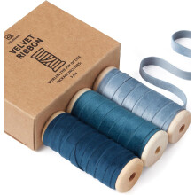 Blauw fluwelen lint 3/8" x 15 yard, koningsblauw en stoffig blauw, 3 rollen