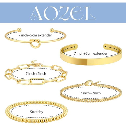 Set di bracciali placcati in oro da donna, composto da 5 pezzi. 1