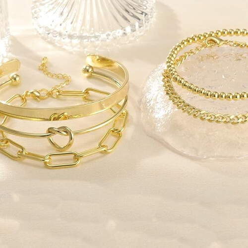 Set di bracciali placcati in oro da donna, composto da 5 pezzi. 2