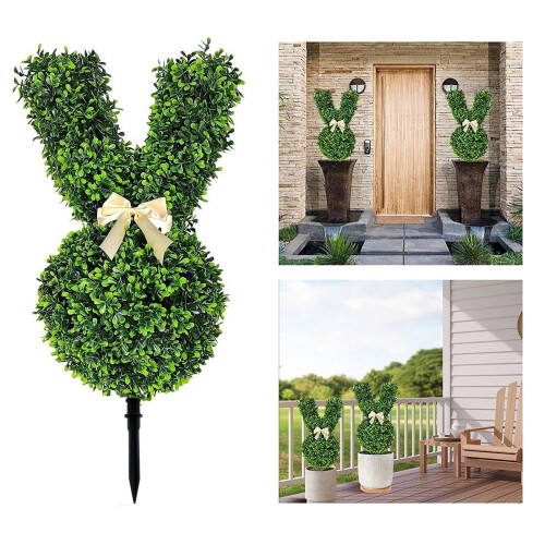 Topiaria em forma de coração de buxo com laço branco, 74 cm (29 polegadas)