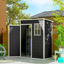 Outsunny 5' x 3' Garden Shed w/ Floor, Lockable Door, Window and Vent Black