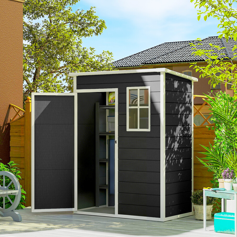 Outsunny 5' X 3' Garden Shed W/ Floor, Lockable Door, Window And Vent Black