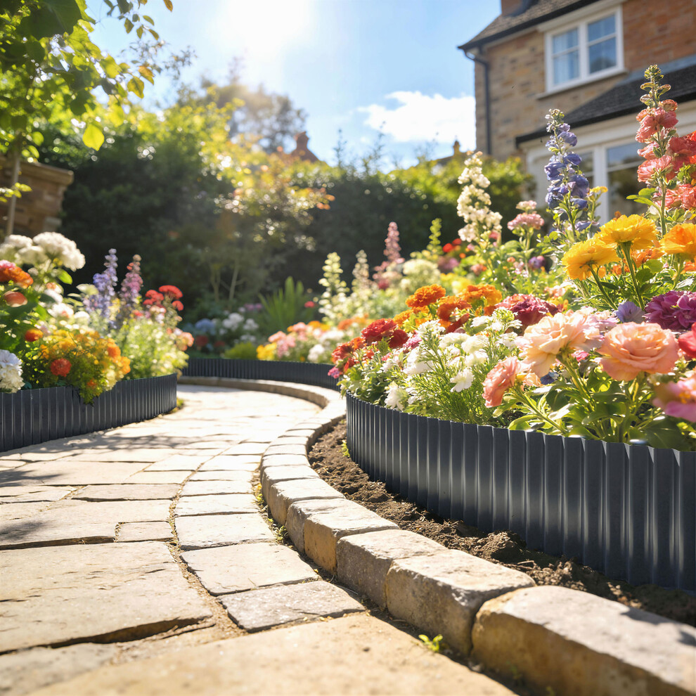 Outsunny Metal Lawn Edging Border, 8 In X 21.3 Ft Garden Edging, Dark Grey