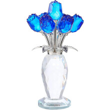 Crystal Blue Rose Flower Figurines - Glass Rose Bouquet Gifts for Women Mom Wife Girlfriend on Valentines Christmas Mothers Day Wedding Party