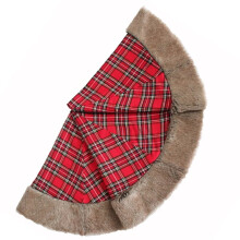 Jupe de sapin de Noël de 117 cm (46 pouces) à carreaux tartan avec bordure en fausse fourrure
