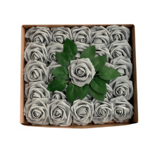 25 roses artificielles en mousse rose champagne avec tiges et feuilles – Roses artificielles réalistes pour bouquets de mariage, décoration