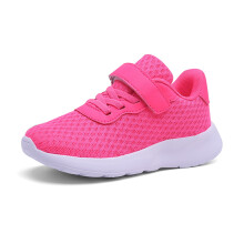 Girls Lightweight Mesh Sneakers – Comfortable, Breathable Casual Shoes with Flat Thick Sole, Easy On/Off, Compatible with School, Hot Pink, Size 29