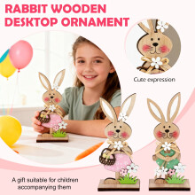 Lot de 2 décorations de lapins en bois, panneau à poser en forme de lapin de Pâques pour plateau à étages, décoration rustique printanière