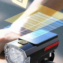 Rechargeable Solar Bike Lights – Ultra Bright Headlight & Taillight with Bell, Waterproof, Easy Install, Compatible with Road & Mountain Bikes