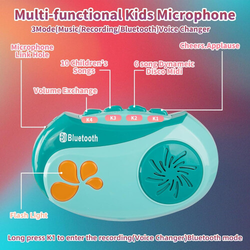 Μηχανή καραόκε Bluetooth 5 σε 1 με εναλλάκτη φωνής, συσκευή εγγραφής, ηχείο και φώτα – 1