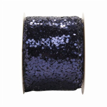 Leigrijs glitterlint met draadversteviging, 6,3 cm x 9,1 m