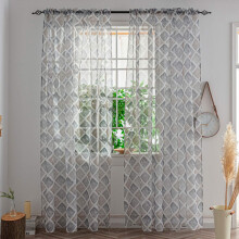 Star Moon Sheer Curtains - Cute White 63 Inch Length for Kids & Girls Bedroom - Galaxy Space Theme - Light Filtering Silver Foil Print