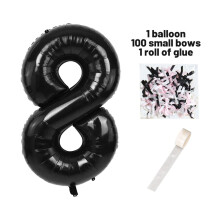 Ballons chiffres noirs de 0 Ă 9, avec rubans et pastilles de colle