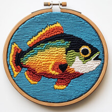 DIY Punch Needle Kit: Bass Fish Pattern, 20x20cm Hoop, Printed Design – Easy for Beginners, Home Decor Craft Set