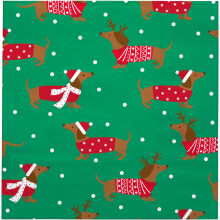 50pcs Christmas Paper Napkins, Dachshund Design, 3-Ply, 6.5"x6.5", Disposable Table Decor – Compatible with Holiday Parties