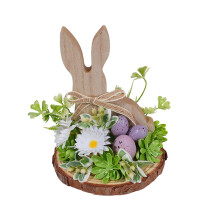 Semn din lemn pentru iepurașul de Paște cu bază florală