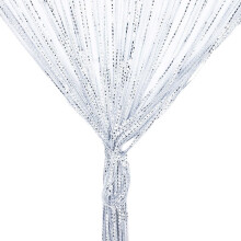 Grey door string curtain with silver thread and fringe