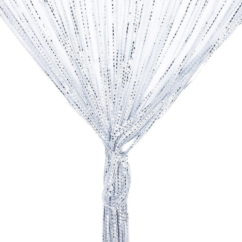 Grey door string curtain with silver thread and fringe