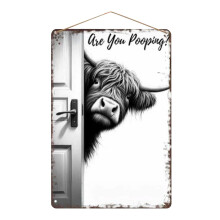 Plaque humoristique vintage en métal « Vache des Highlands » (40 cm) - Décoration murale pour salle de bain - Cadeau idéal pour les amoureux