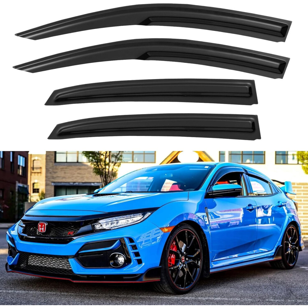 Window Visors For 2016Â2021 Honda Civic Hatchback, Out-Channel Rain Guards & Wind Deflectors (Not For Sedan) 9399596117607