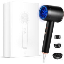 2025 Professional Ionic Hair Dryer - Powerful Low-Noise Blow Dryer with 3 Attachments for All Hair Types(Black)