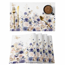 Set de 12 sets de table Fleurs de printemps, Papillons et roses aquarelle, Antidérapants, Lavables, Intérieur/Extérieur – Compatibles avec les