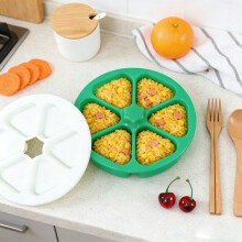 6-in-1 Triangle Onigiri Mold, BPA-Free Food-Grade Sushi Maker & Storage (Green with White Lid), Compatible with DIY Rice Balls