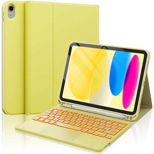 Θήκη iPad 10ης γενιάς με πληκτρολόγιο, οπίσθιο φωτισμό 7 χρωμάτων, trackpad,