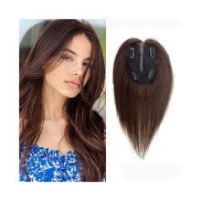 10 inch haarstukje van echt haar met pony, 9 x 14 cm ademende Zwitserse kanten basis, steil Remy haarstukje met pony, clip-in haarstukje van echt