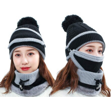 Femei iarna vreme rece pălărie set tricotat eșarfă față acoperi set fleece termic pălărie gât încălzitor Pom Beanie cap pentru schi