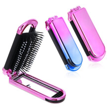 2-Pack Foldable Travel Hair Brush with Mirror, Compact Massage Comb for Women & Men (Pink & Gradient)