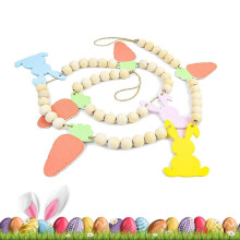 Easter Bunny & Carrot Garland – Wooden Beads, Colorful Bunny Shapes, Rustic Farmhouse Decor for Mantel, Wall, Fireplace, Tiered Tray – Compatible