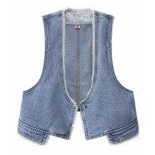 Denim vest, mouwloos denim vest voor dames met V-hals en knoopsluiting, spijkerjasje voor casual en chique outfits, denim vest dames, S, Z07BU1
