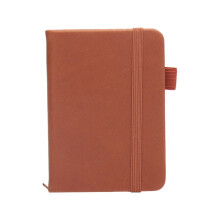 Lille lommenotesbog, mini hardcover notesblok med linjering og penholder, 112 linjerede sider (56 ark), 10,5x8,5 cm, kaffe